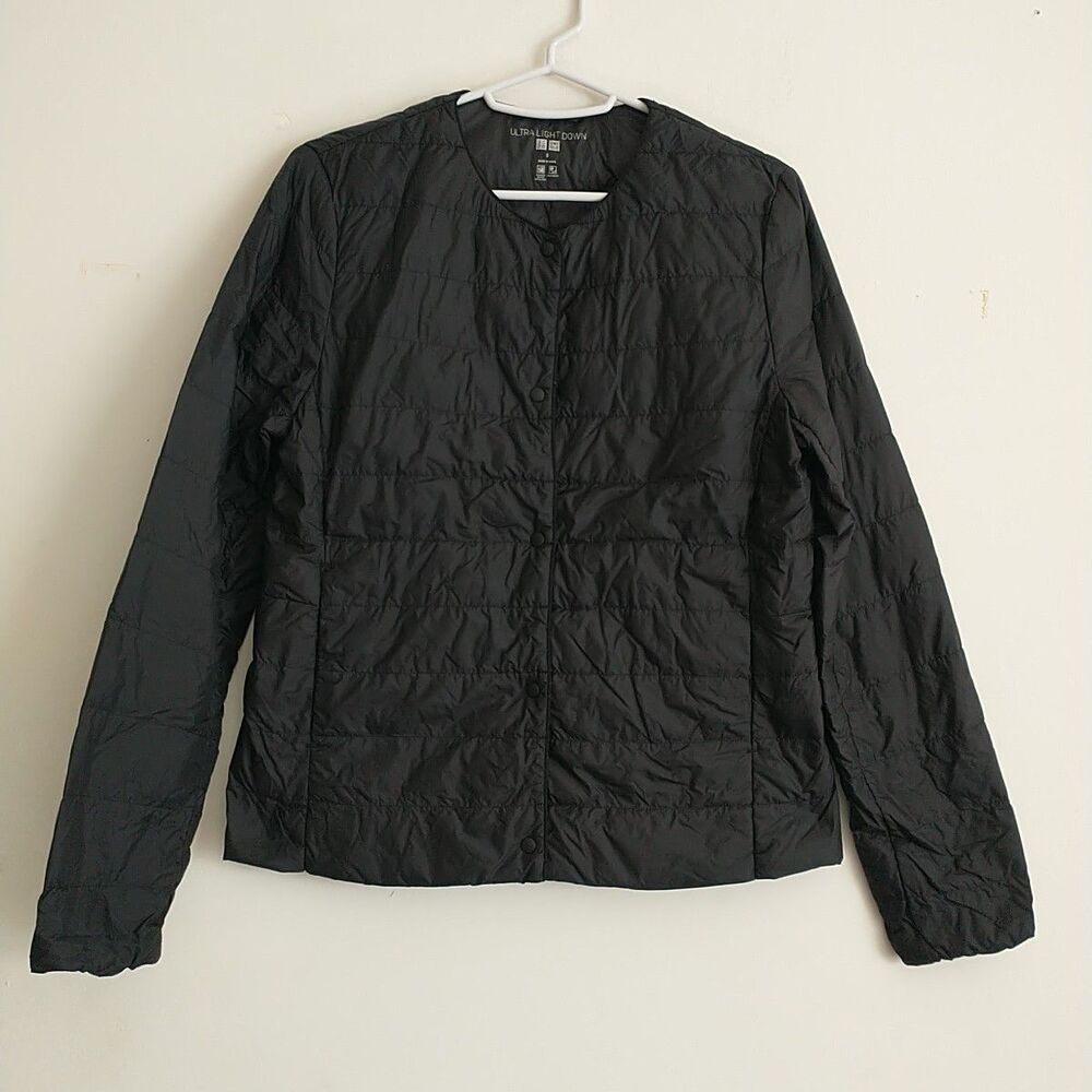 Uniqlo Ultra Light Down Compact Jacket Womens S Black Snap Button Quilted Puffer
